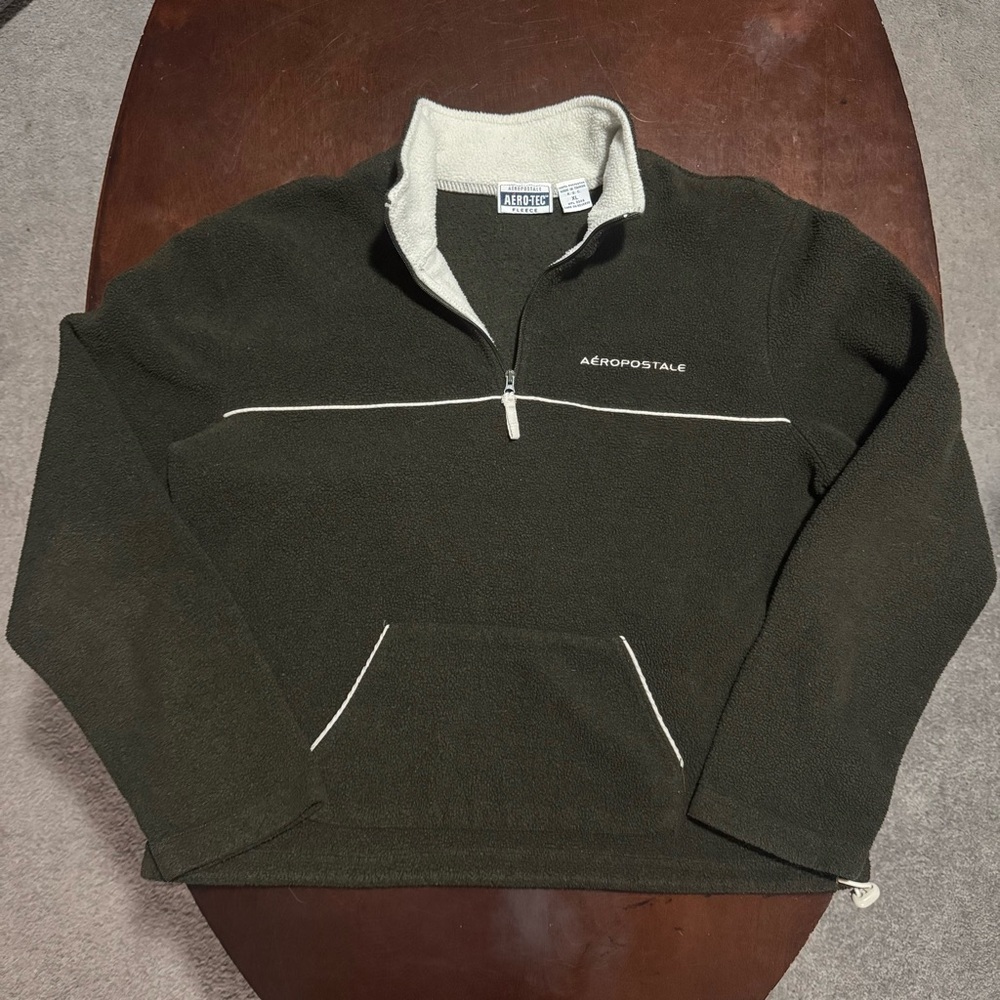 Aeropostale Aero Tec Fleece Quarter Zip Pullover Sweater Green/White Boys XL